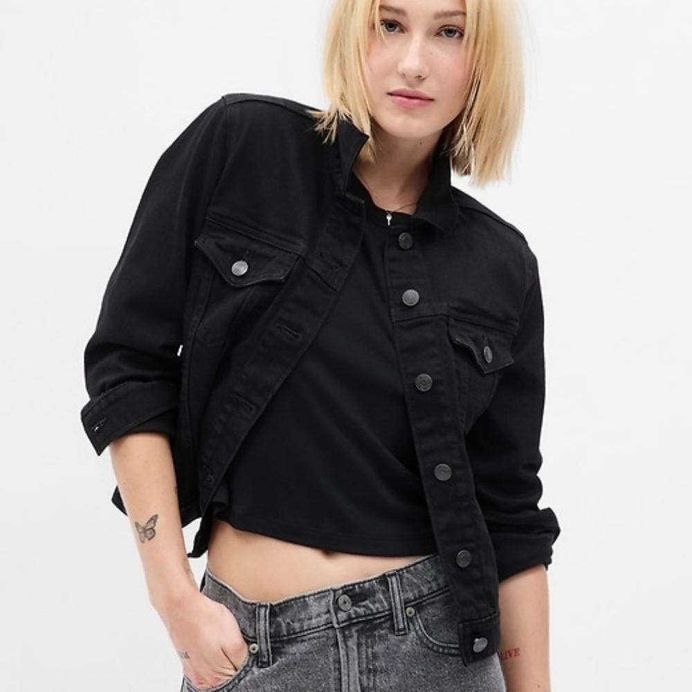 GAP Icon Black Classic Denim Jacket, 99% Cotton